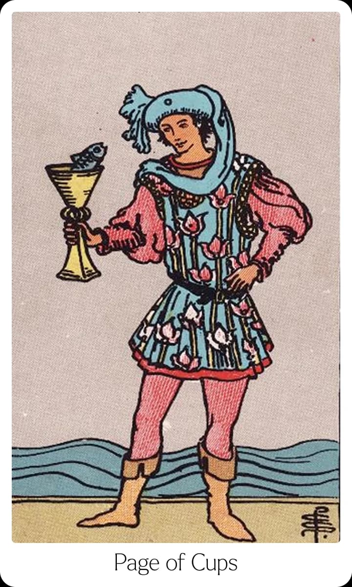 Page of Cups tarot card — Original 1909 Rider-Waite-Smith illustration