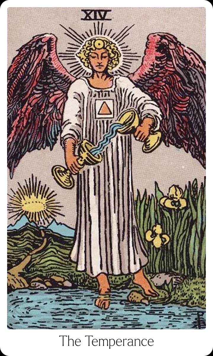 Temperance tarot card — Original 1909 Rider-Waite-Smith illustration